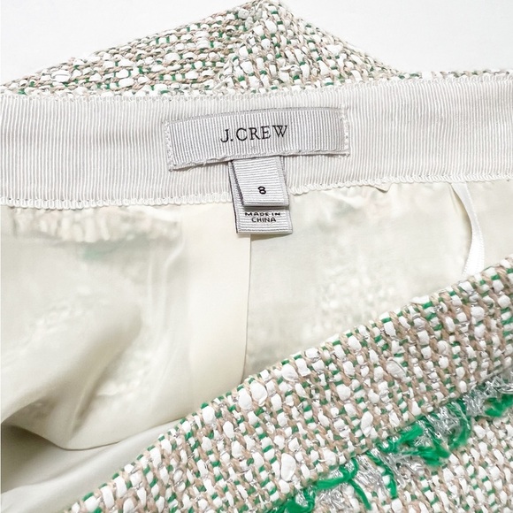 J Crew Womens Cream Metallic Knit Tweed Green Trim Mini Skirt Size 8 - Picture 6 of 8